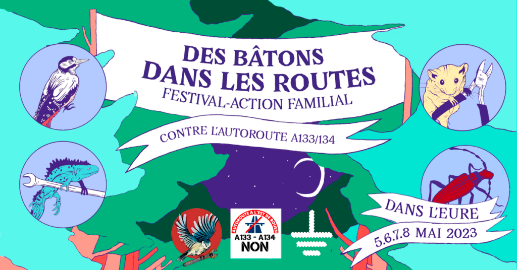 Affiche du festival-action familial Des bâtons dans les routes